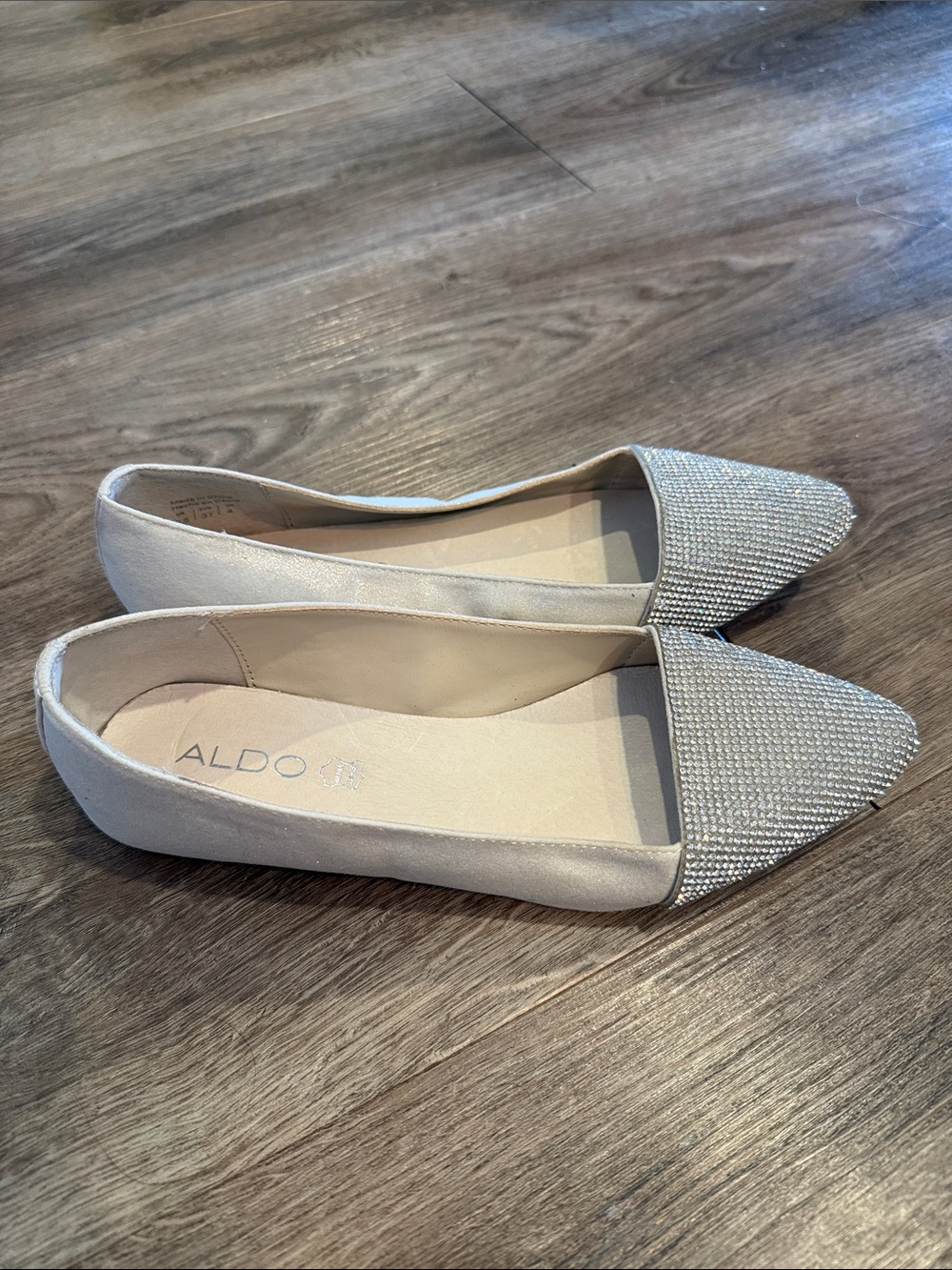Aldo Slip On Rhinestone Pointed Toe Flats Silver Size 6.5